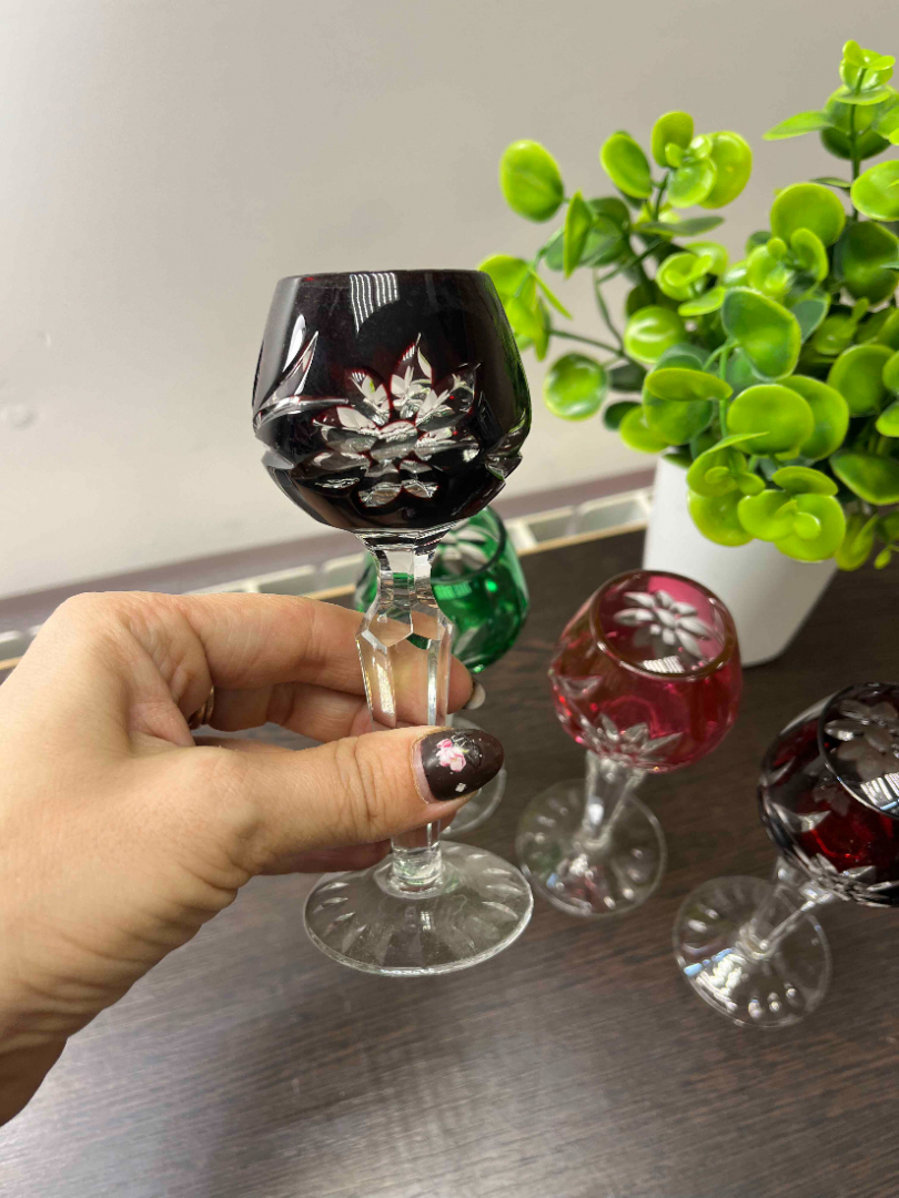 Рюмки из цветного хрусталя Lausitzer Германия, ручная работа. Цена за 4 шт. Картинка 6